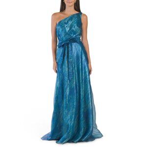 RENE BY RENE RUIZ Navy Blue One Shoulder Printed Organza Gown